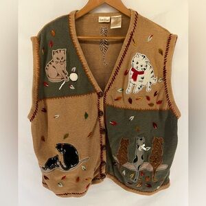 Vintage Bobbie Brooks Women’s Fall Cat Embellished Sweater Vest Size 22W/24W